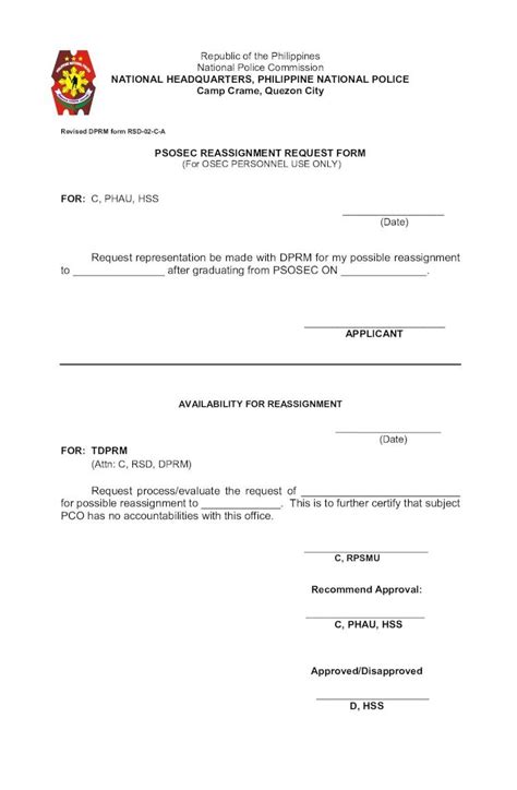 Pdf Psosec Reassignment Request Form Pnp Dprm Form Rsd