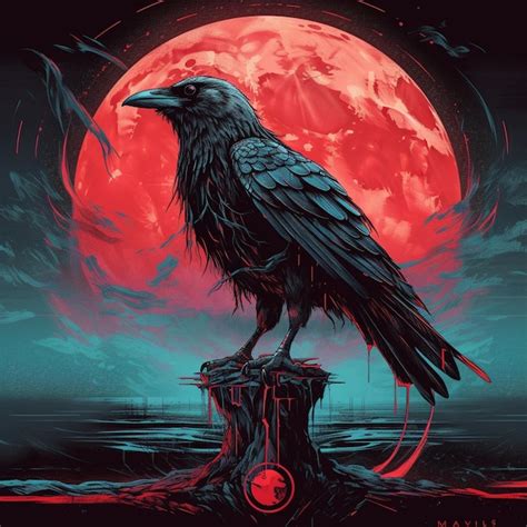 Premium Photo | Araffe crow on a stump with a full moon in the background generative ai