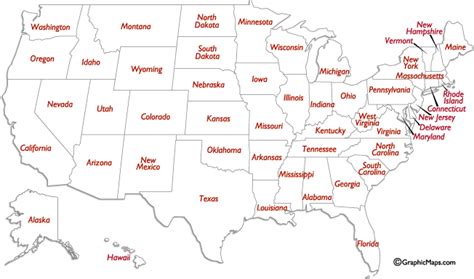 US States Names and Two Letter Abbreviations Map