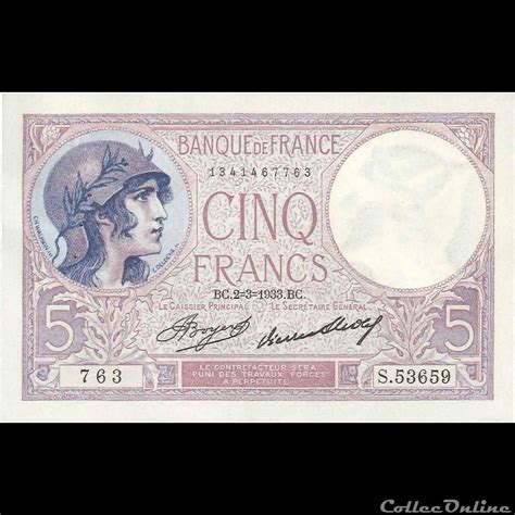 5 Francs Violet 1933 Billets Europe Banque De France XXe