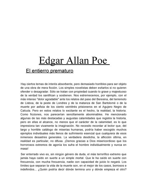 Poe Sascsaccdads Edgar Allan Poe El Entierro Prematuro Hay Ciertos