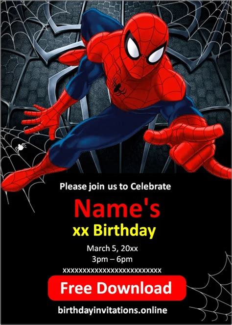 Free Printable Spiderman Birthday Invitation Cards Off