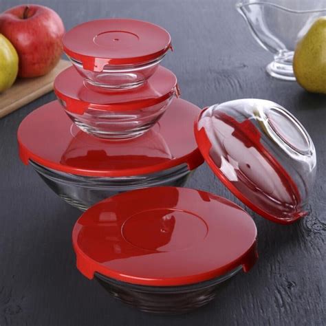 Салатник "Набор Салатников Стеклянных с красными Крышками 5 шт ...