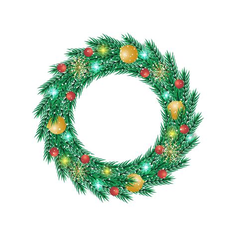 Christmas Wreath With Pine Branch Ball And Light Vector Christmas