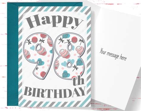 Happy 98th Birthday Card Cute Birthday Card for 98 Year Old - Etsy