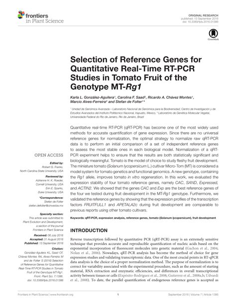 Pdf Selection Of Reference Genes For Quantitative Real Time Rt Pcr