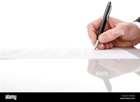 Signing A Contract On A White Table With Copy Space Stock Photo Alamy