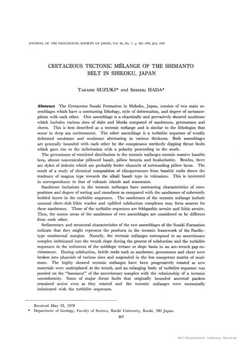 PDF Cretaceous Tectonic Melange Of The Shimanto Belt In Shikoku Japan