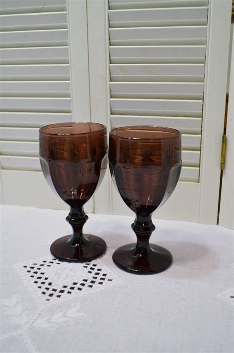 Vintage Libbey Amethyst Glass Water Goblet Set Of 2 Duratuff Gilbraltar Dark Violet Purple