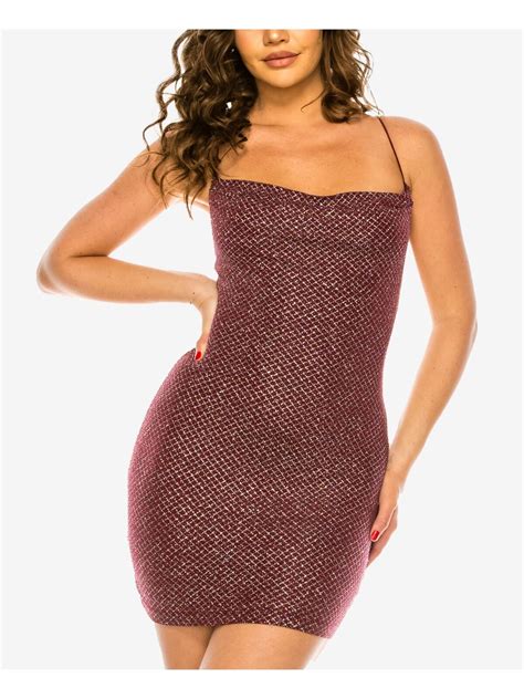 B Darlin Womens Burgundy Lined Spaghetti Strap Mini Body Con Dress