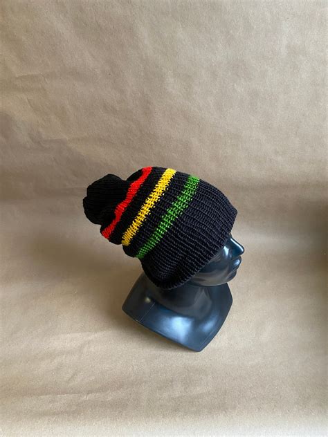 Striped Rasta Double Layered Hat Dread Beanie Mens Beanie Etsy