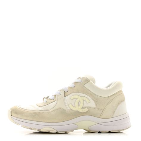 Chanel Suede Calfskin Fabric Cc Sneakers 37 White 1321058 Fashionphile