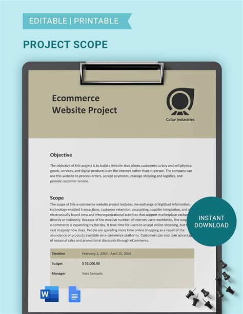 simple project scope template  word google docs