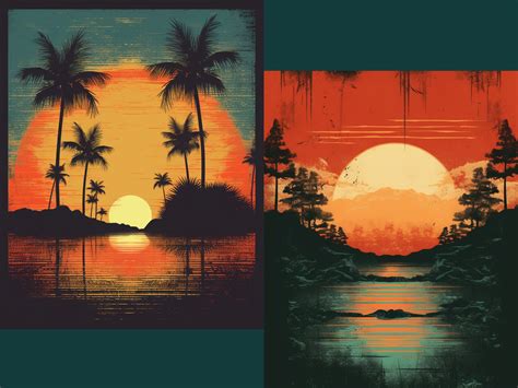 Retro Vintage Sunset, Vintage Sunset Design Bundle, Set of 8, Retro ...