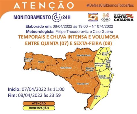 Defesa Civil Alerta Para Temporais E Chuva Intensa E Volumosa Nesta