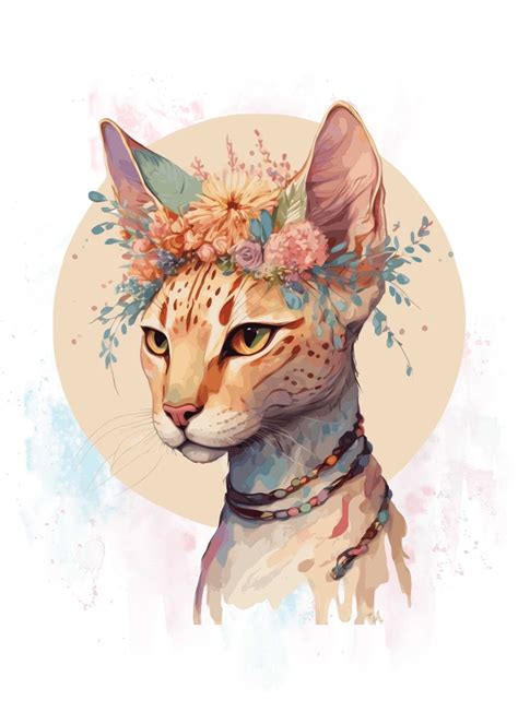 Floral Watercolor Ocicat Poster Picture Metal Print Paint By