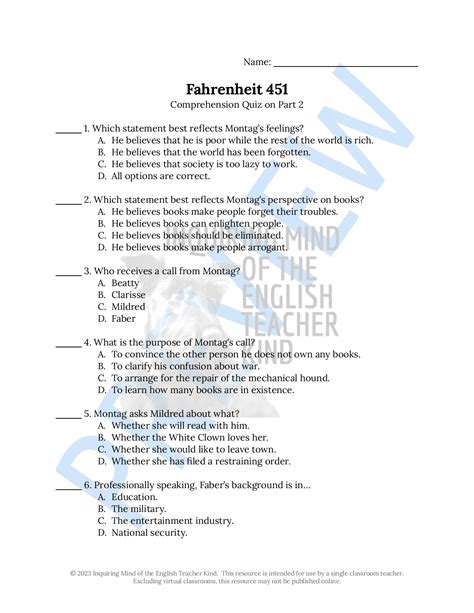Answer Key To Fahrenheit 451 Study Guide 4