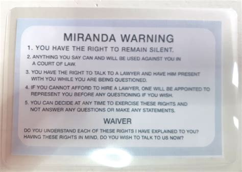 Printable Miranda Warning Card