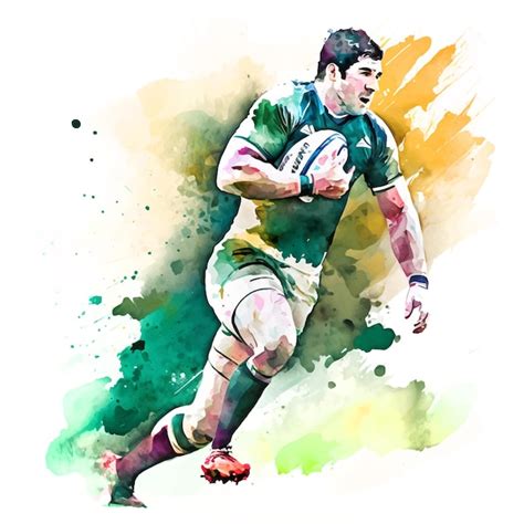 Um Homem Jogando Tinta Aquarela Rugby Vetor Premium