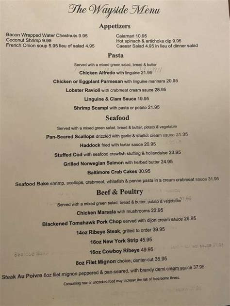 The Wayside Restaurant Menu In Lucinda Pennsylvania Usa