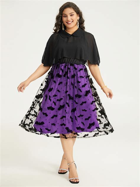 Halloween Bat print Tiered Patchwork Dress – BloomChic