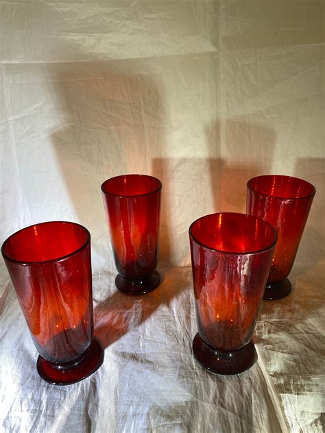 Blenko Blown Glass Tumblers Set Of 4 1940s Etsy