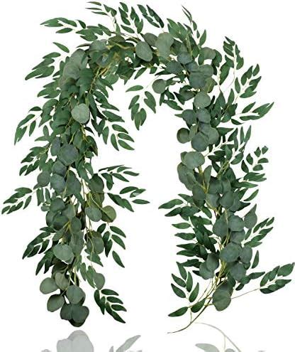 Falflor Greenery Garland Realistic Handmade Eucalyptus Leaves Vine Pcs