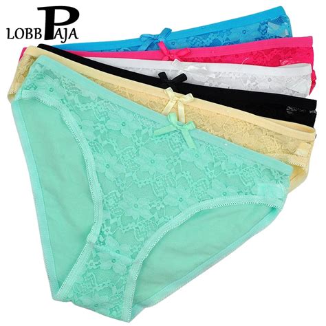 Lobbpaja Lot 6 Pcs Woman Underwear Panties Ladies Girls Cotton Sexy Front Floral Lace Cute