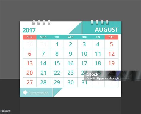 Vetores De Calendário De Mesa 2017 Agosto Design Layout Modelo Vetor