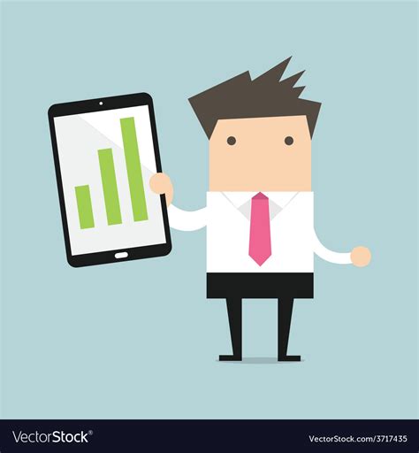 Businessman Holding A Tablet With Growing Graph Vector Image