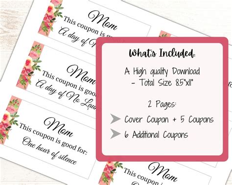 Printable Coupon Book Template For Mom Diy Mothers Day Etsy