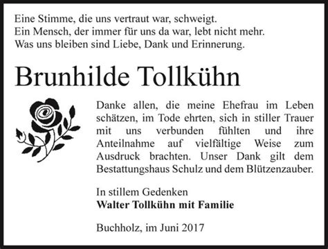 Traueranzeigen von Brunhilde Tollkühn abschied nehmen de