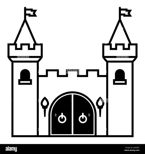 Linear Icon Of A Medieval Castle Made Of Stone Walls Flat Vector