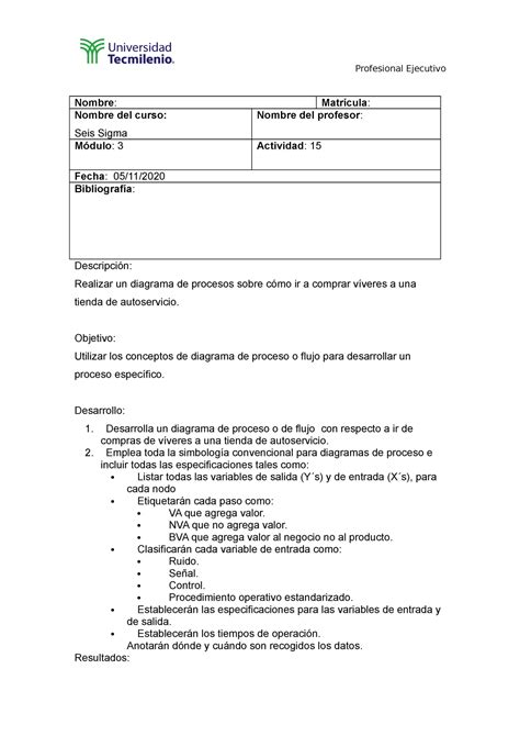 Actividad Seis Sigma Nombre Matr Cula Nombre Del Curso Seis