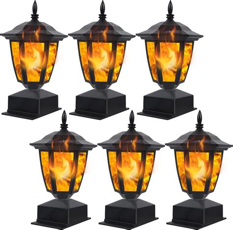 Dynaming Solar Flame Post Lights Outdoor Solar Powered Lamps Fence Post Cap Lights Flickering