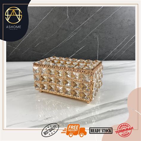 Jual Tempat Tissue Elegant Gold And Silver Crystal Tissue Box Kotak