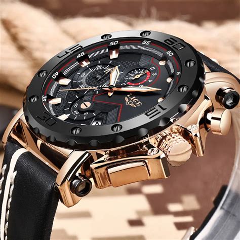 Lige Mens Watches Top Brand Luxury Military Sport Watch Men Black Leather Analog Quartz Watch