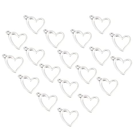 PH PandaHall 50pcs Heart Pendants Charms Antique Silver Tibetan Style