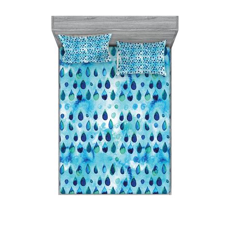 Navy and Teal Fitted Sheet & Pillow Sham Set, Abstract Blue Watercolor