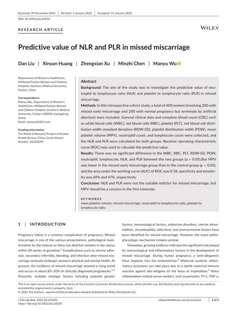 Pdf Predictive Value Of Nlr And Plr In Missed Miscarriage