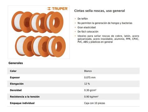 Paquete Cinta De Teflon Truper Ap Herramientas