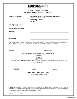 Fillable Online Parent Direct Deposit Fillable Form SSAH Fax Email