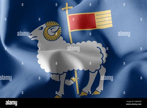 3D illustration flag of Gotland is a region of Sweden. Waving on the wind flag textile ...