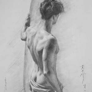 Original Charcoal Drawing Art Male Nude Man On Paper