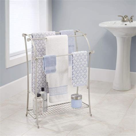 Mdesign Large Freestanding Towel Rack Holder With Storage Shelf