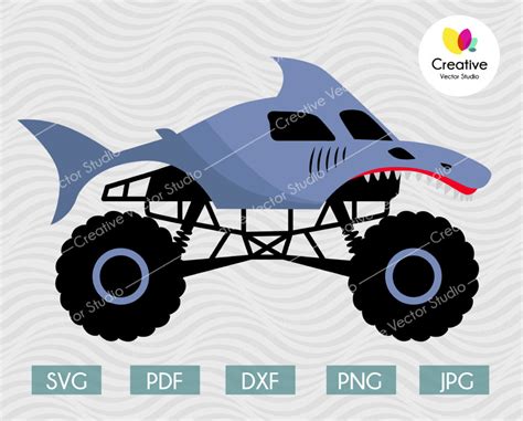 Shark Monster Truck Svg Dxf Monster Jam Racing Car Birthday Monster