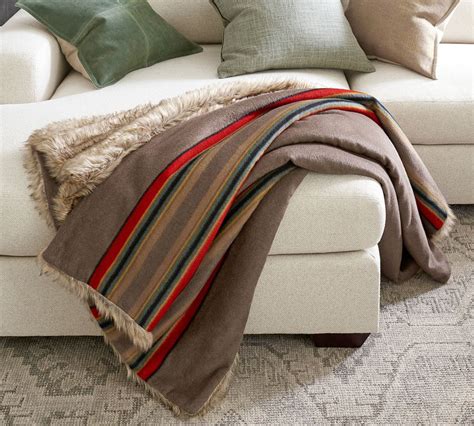 Pendleton® Yakima Faux Fur Back Stripe Oversized Throw Pottery Barn