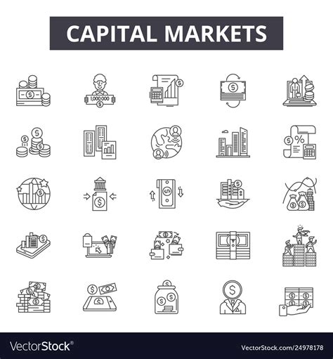 Capital Markets Line Icons Signs Set Royalty Free Vector