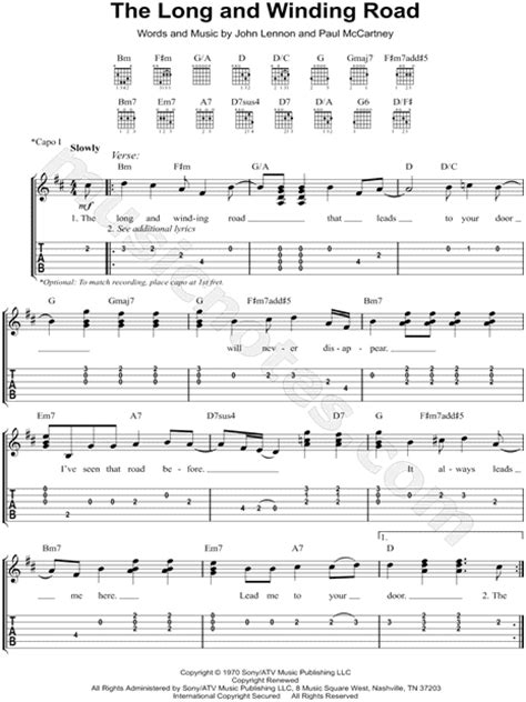 The Beatles The Long And Winding Road Guitar Tab In D Major