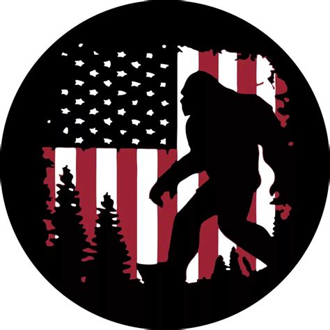 Bronco Bigfoot Or Sasquatch American Flag Spare Tire Cover Black 21